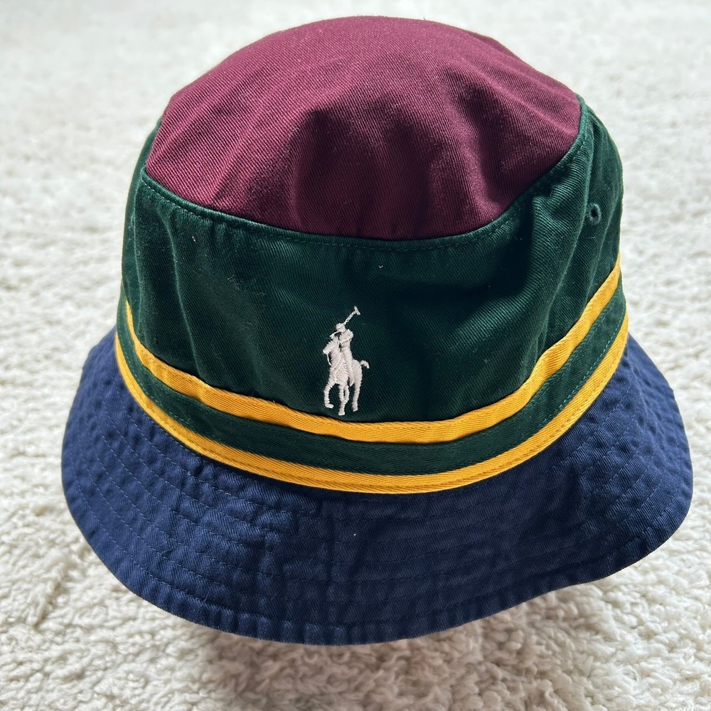 Polo Ralph Lauren Bucket Hat Large L/XL Multi Color-Blocked Twill Pony Logo